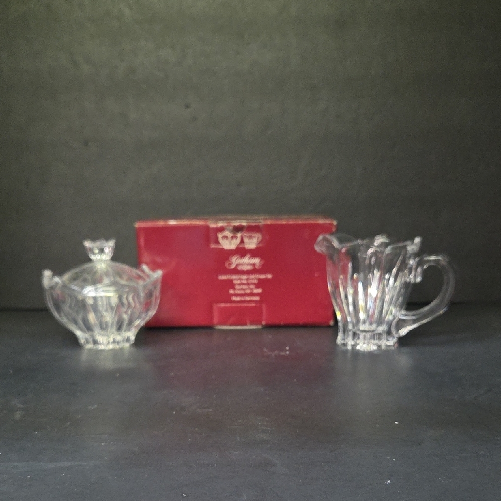 Vintage Gorham Lotus‎ Crystal Sugar & Cream Set Style #C315 Germany Made